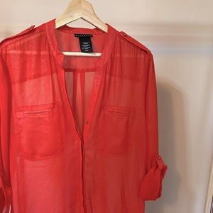 Sheer Red Blouse w/ Metallic Accents!